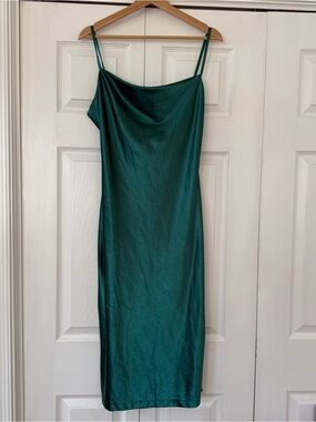 Emerald Satin Slip Dress with Spaghetti Straps